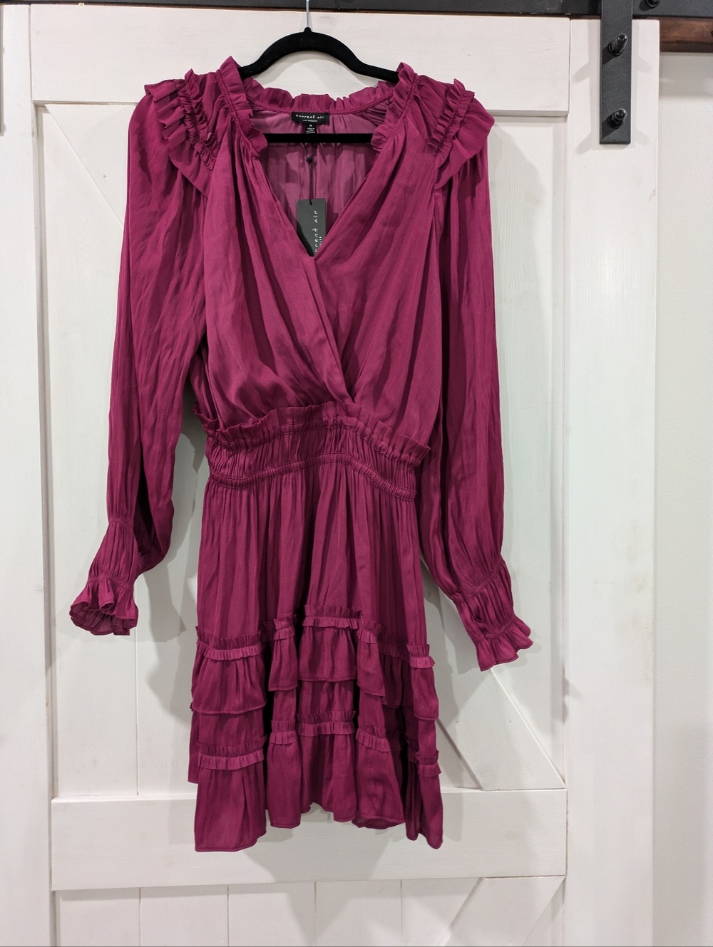 NWT Current Air Plum Ruffle Tiered Long-Sleeve Dress